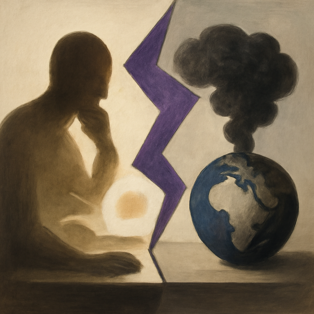 philosophical artwork for exploration about Where Experts Really Disagree: The Climate Change Debate — abstract symbolic, chiaroscuro, visual metaphor in profound contemplation, existential depth
