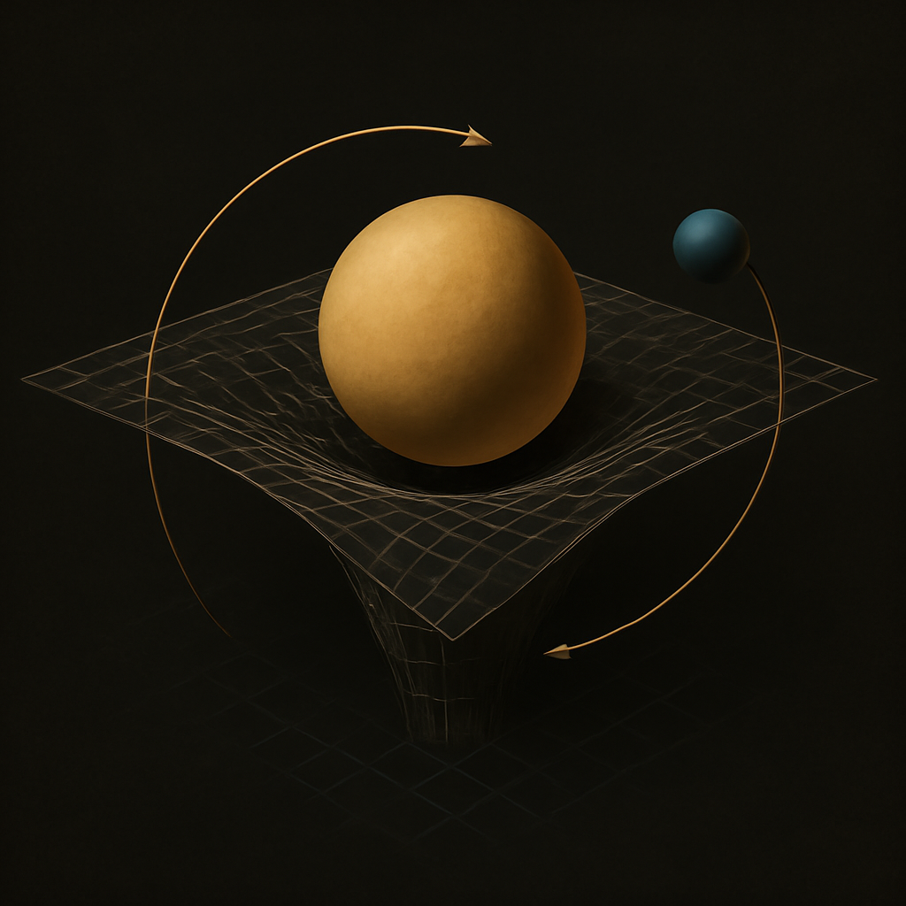 scientific artwork for exploration about The Fabric of Space-Time: Unraveling Einstein's Theory of Relativity — technical illustration, specimen-plate style, scientific diagram aesthetic in contemplative precision, intellectual clarity