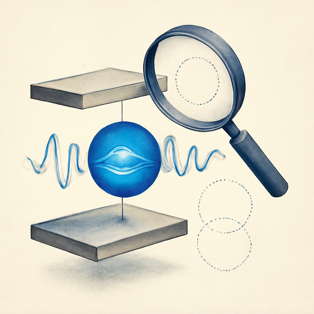 scientific artwork for exploration about How 'Watching' a Quantum Particle Keeps It Alive — technical illustration, specimen-plate style, scientific diagram aesthetic in contemplative precision, intellectual clarity