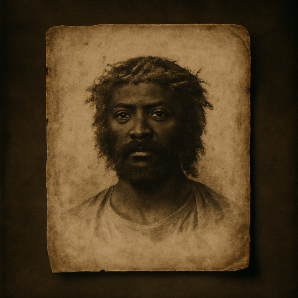 historical artwork for exploration about The Real Face of Jesus: Race, History, and Representation — aged document, period illustration, archival photograph style in solemn gravitas, weight of time