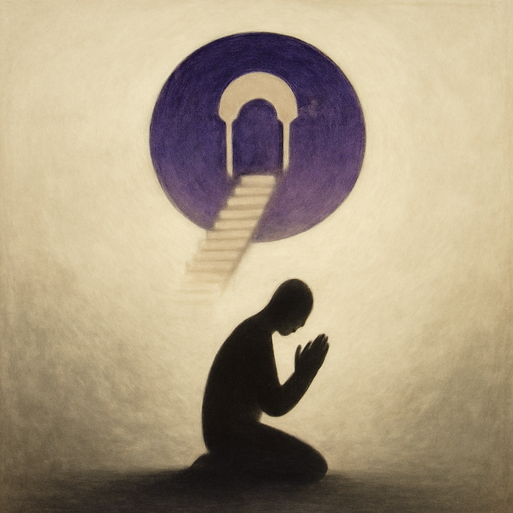 philosophical artwork for exploration about How to Pray: The Art of Connecting with the Divine — abstract symbolic, chiaroscuro, visual metaphor in profound contemplation, existential depth